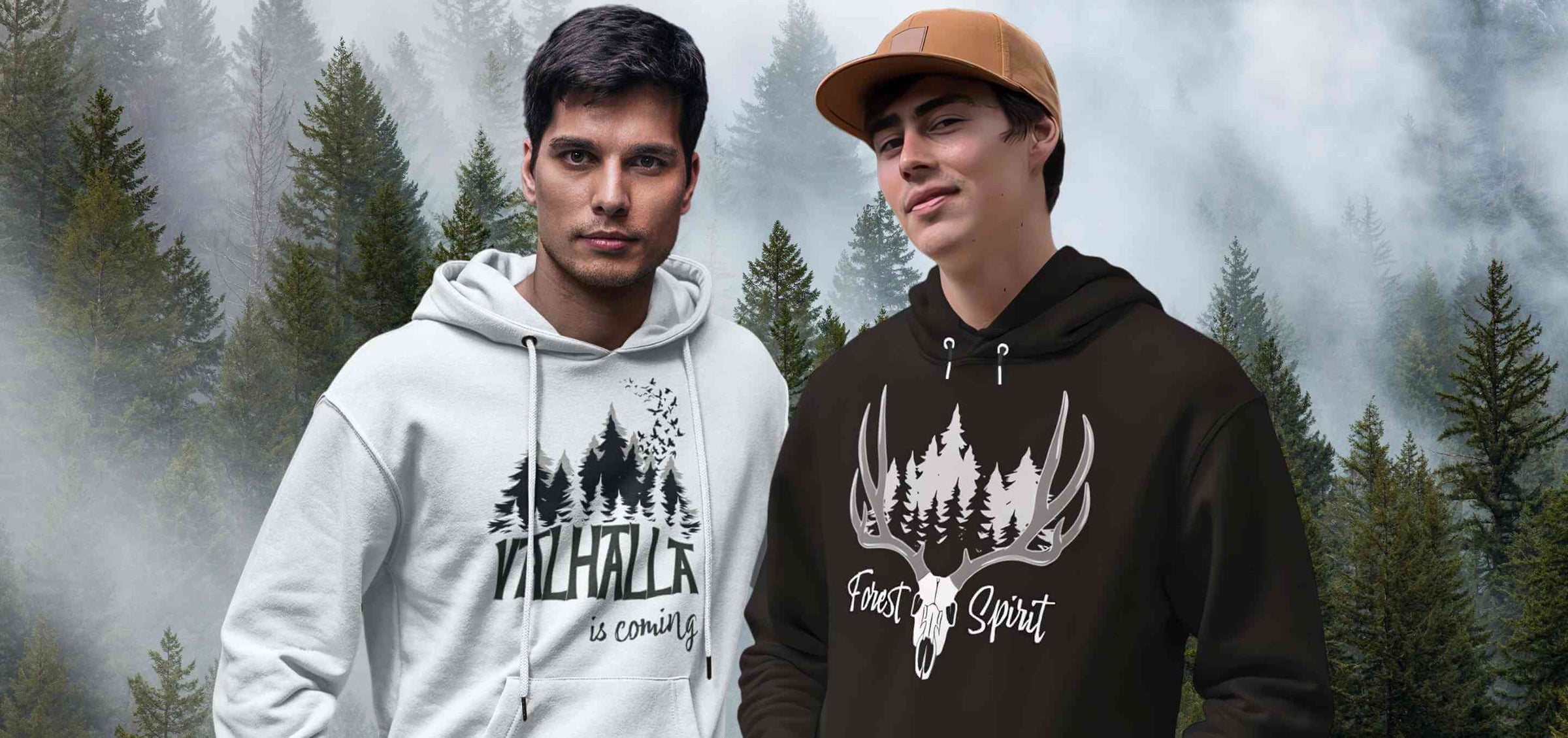 Hoodies für Herren aus der Runental Kollektion, mit Designs inspiriert von Mythologie und Fantasy.