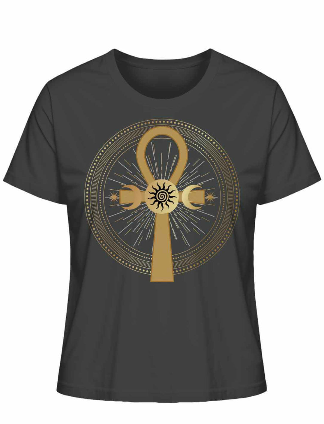 Anthrazitfarbenes Bio T-Shirt mit ägyptischem Ankh Design für Damen | Runental