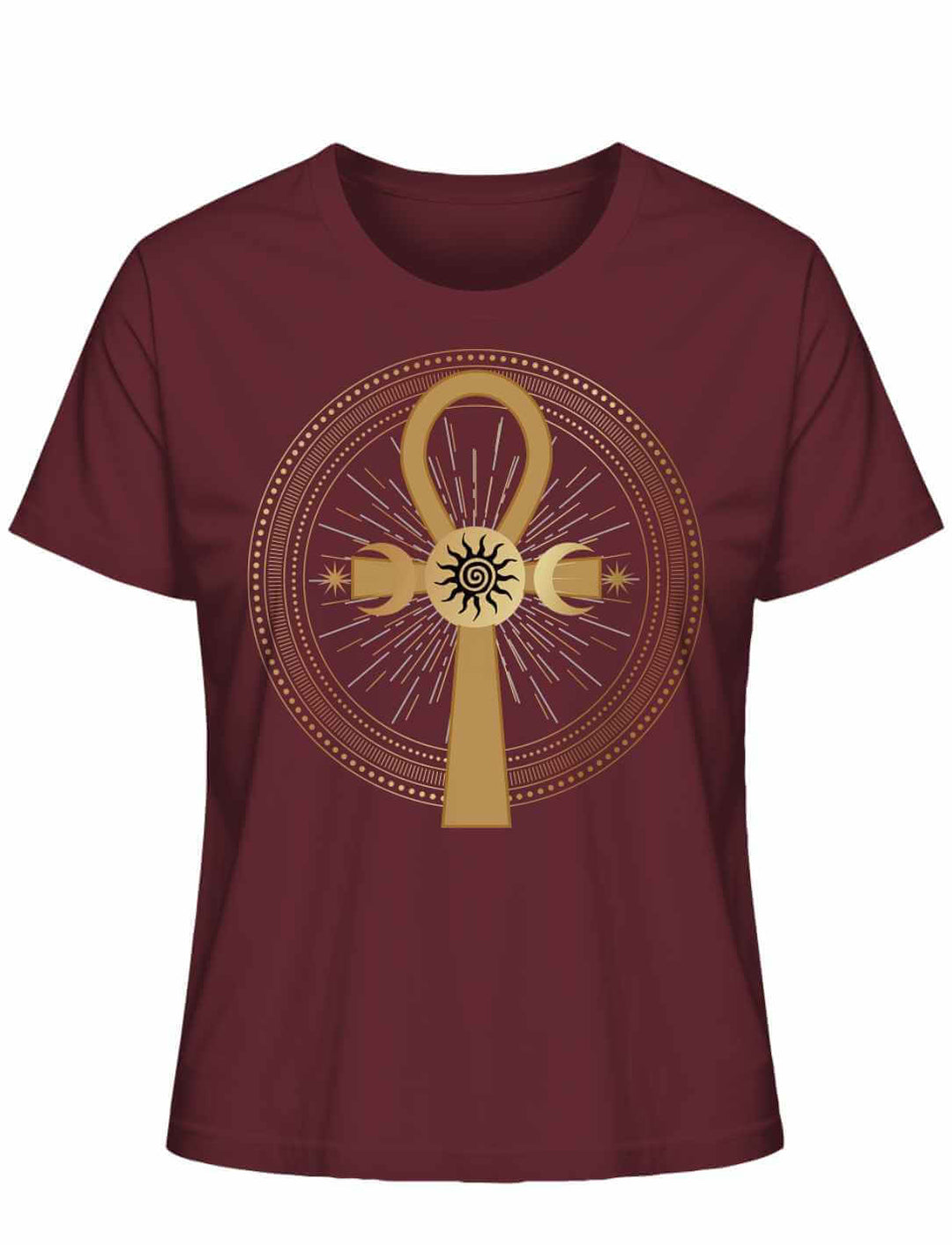 Burgunderrotes T-Shirt für Damen mit spirituellem Ankh Symbol | Runental
