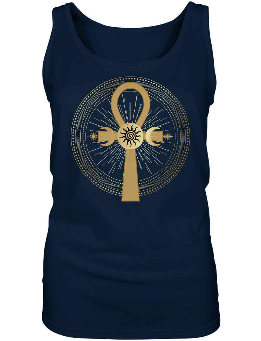 Ankh des ewigen Lichts“ Damen Tank Top – Farbe Navy, leicht und spirituell