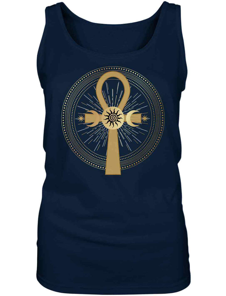 Ankh des ewigen Lichts“ Damen Tank Top – Farbe Navy, leicht und spirituell