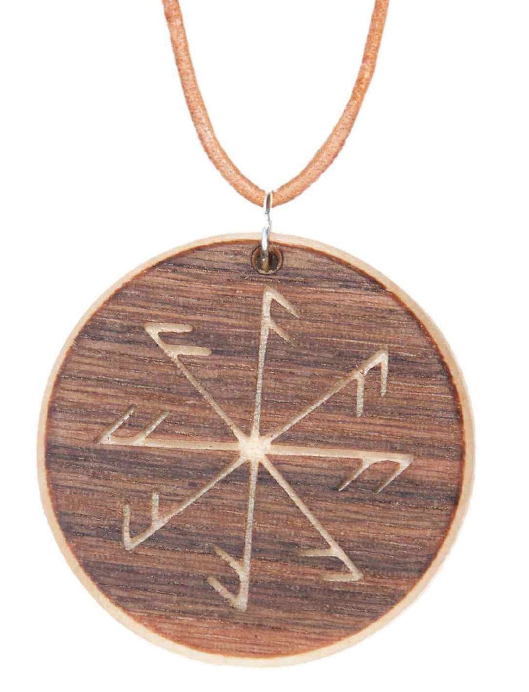 Ansenknecht Amulett aus Holz – Handgefertigtes Amulett mit der Rune Ansuz auf weißem Hintergrund.