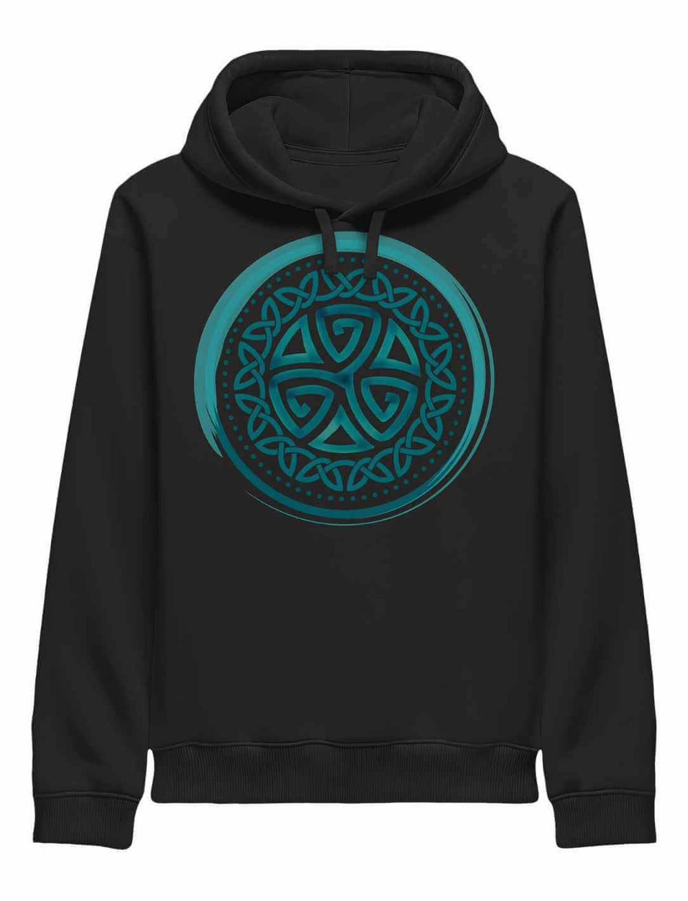 Aqua Triskele Hoodie in Schwarz – keltisches Symbol in Türkis auf der Brust