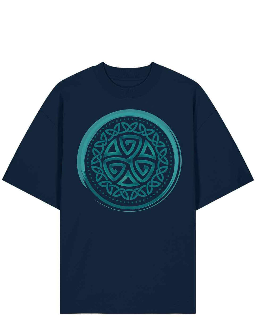 Aqua Triskele Oversized Bio-T-Shirt in Weiß – Unisex mit keltischem Symbol in kontrastierendem Türkis