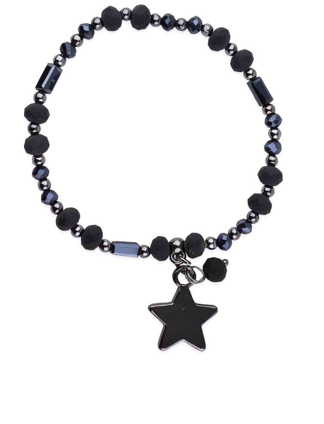 Armband des Dunkelsterns - Mystisches Schmuckstück auf reinweißem Hintergrund, hervorhebend die handgefertigte Qualität und dunkle Eleganz.