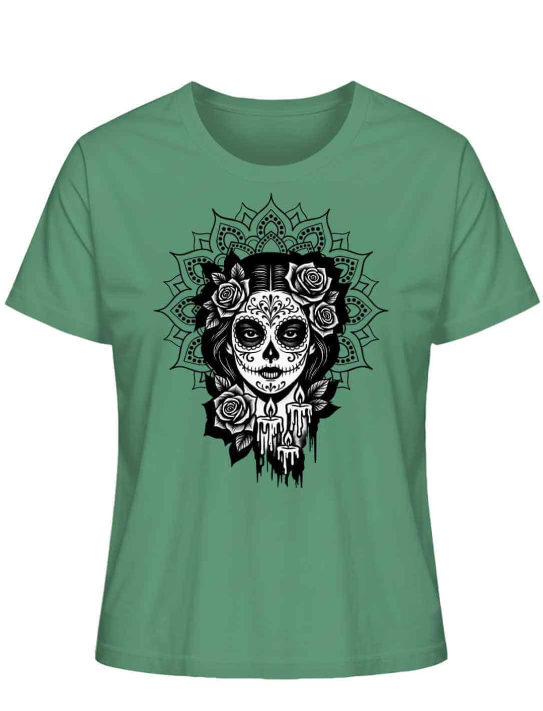 T-Shirt in Green Bay mit „Catrina de las Sombras“ Design – inspiriert von Mexico, Día de los Muertos und La Catrina