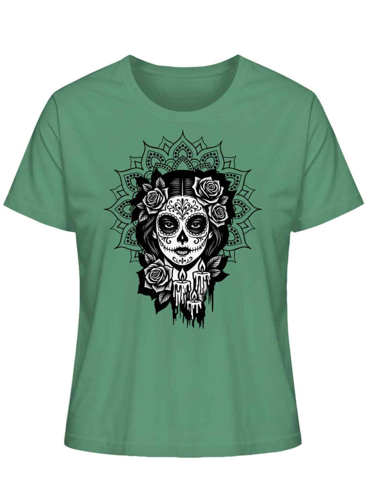 T-Shirt in Green Bay mit „Catrina de las Sombras“ Design – inspiriert von Mexico, Día de los Muertos und La Catrina