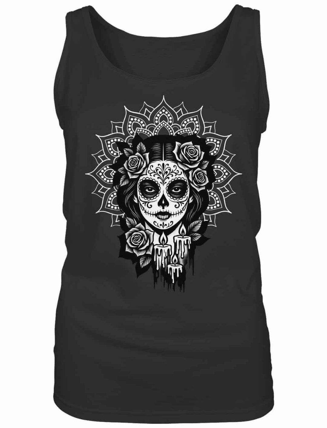 Damen Tanktop in Schwarz mit „Catrina de las Sombras“ Design – Mexico, Día de los Muertos, La Catrina