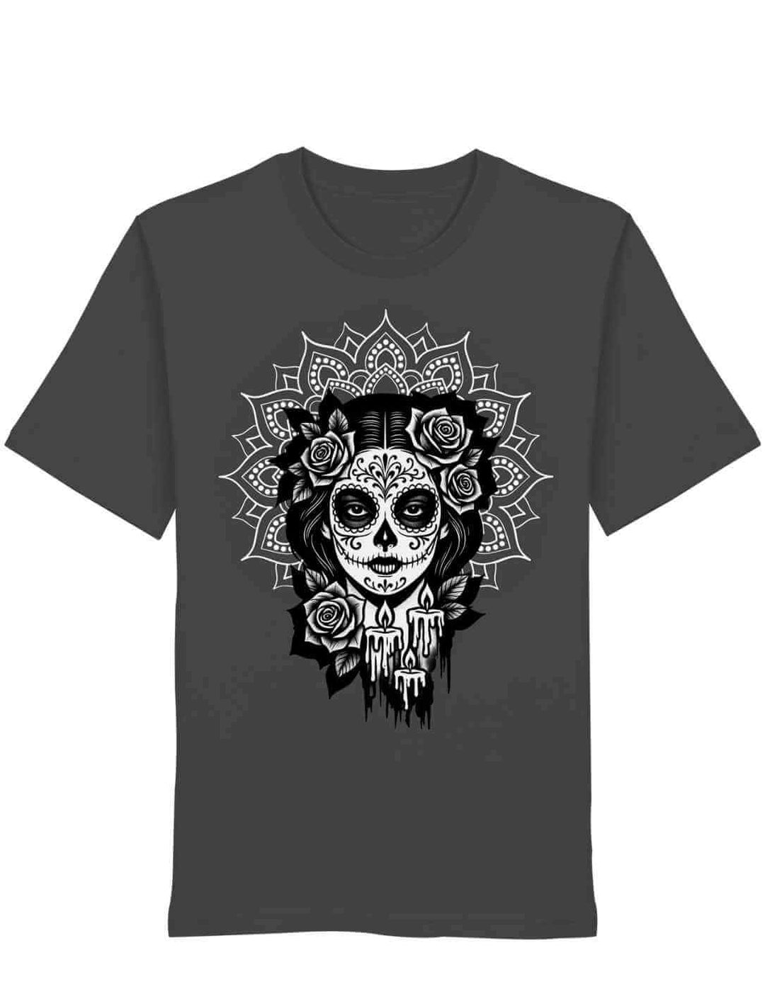 Unisex Organic Shirt in Anthrazit mit „Catrina de las Sombras“ Design – Mexico, Día de los Muertos, La Catrina