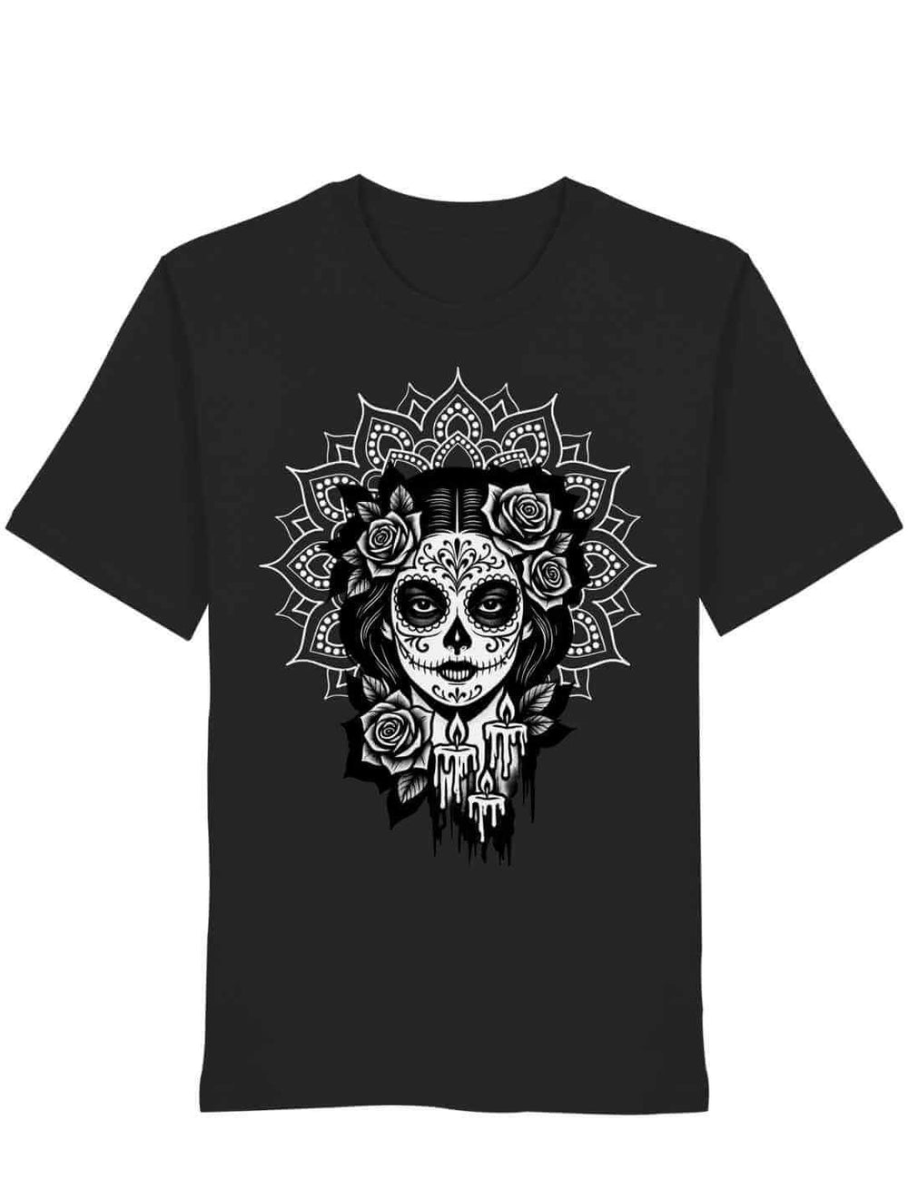 Unisex Organic Shirt in Schwarz mit „Catrina de las Sombras“ Design – Mexico, Día de los Muertos, La Catrina
