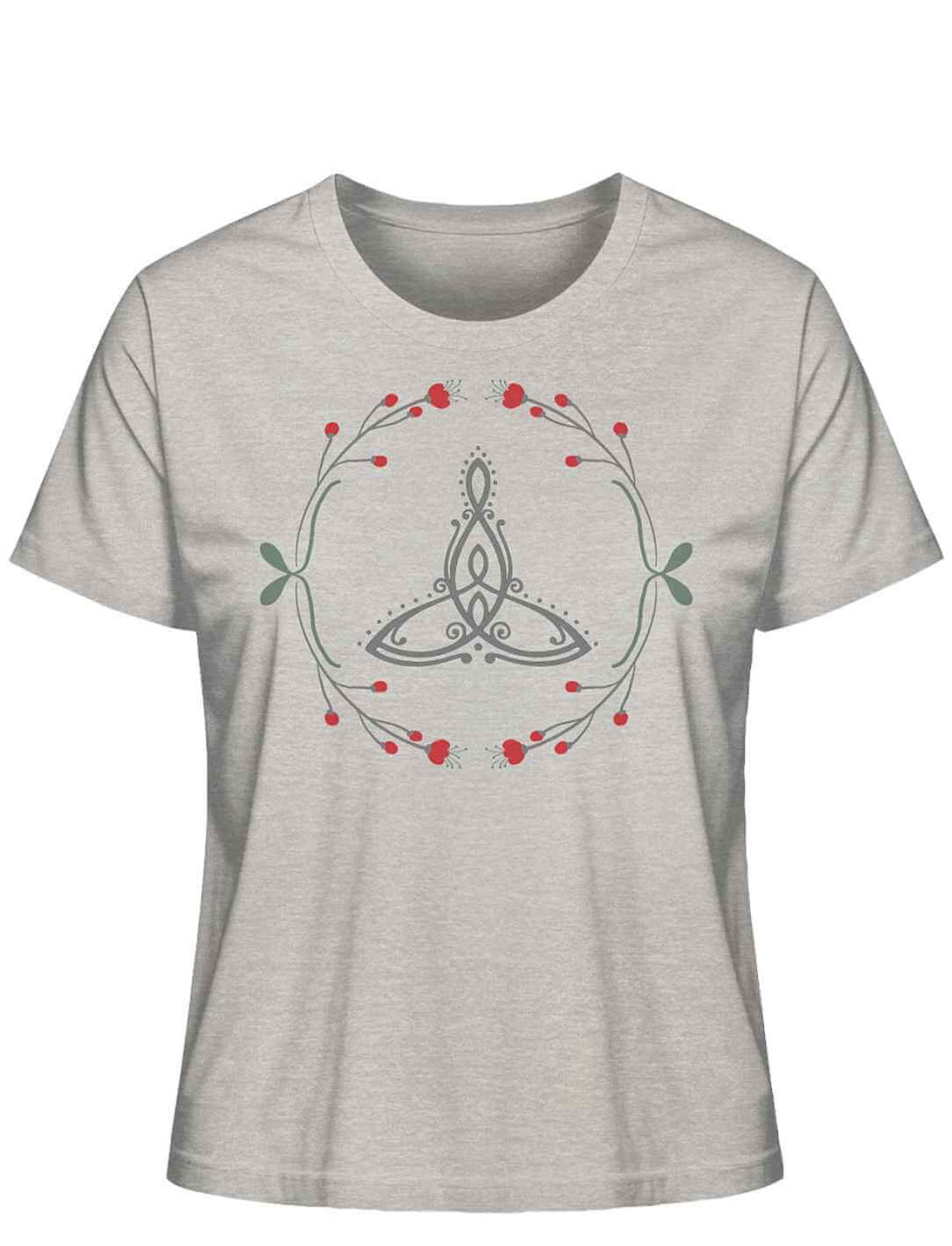 âCeltic Motherâ Bio-Shirt in heather grey mit keltischem Muttersymbol und Naturverzierungen.