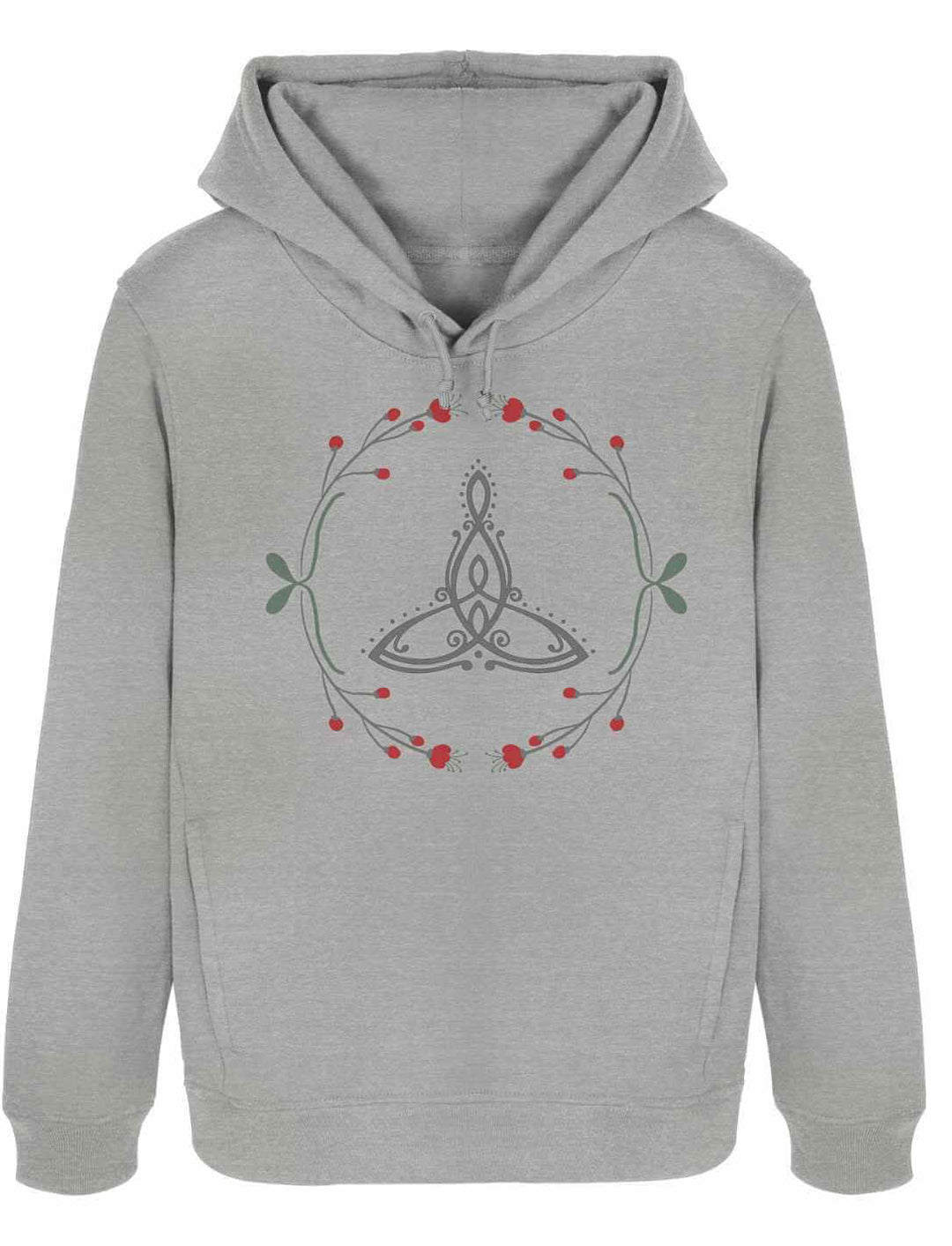 Das Celtic Mother Damen Organic Hoodie in meliertem Grau â ein sanfter, zeitloser Look mit dem keltischen Schutzsymbol fĂŒr Liebe und Verbundenheit.