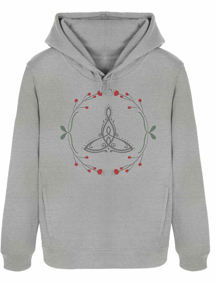 Das Celtic Mother Damen Organic Hoodie in meliertem Grau â ein sanfter, zeitloser Look mit dem keltischen Schutzsymbol fĂŒr Liebe und Verbundenheit.