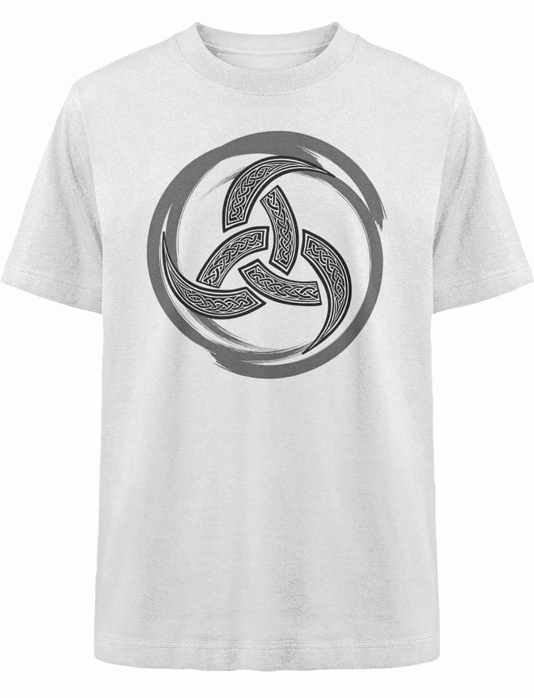 Oversized T-Shirt in Weiß mit auffälligem Triquetra-Motiv – keltisch inspiriert.