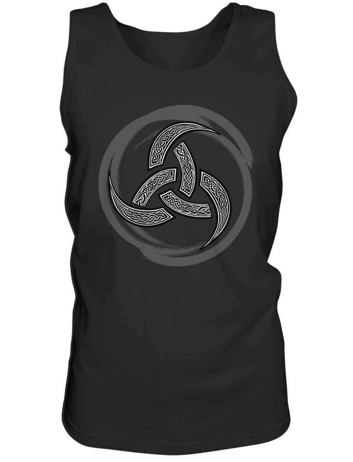 Schwarzes Herren-Tanktop mit Triquetra-Symbol und keltischem Muster – Design: Echo der Triquetra