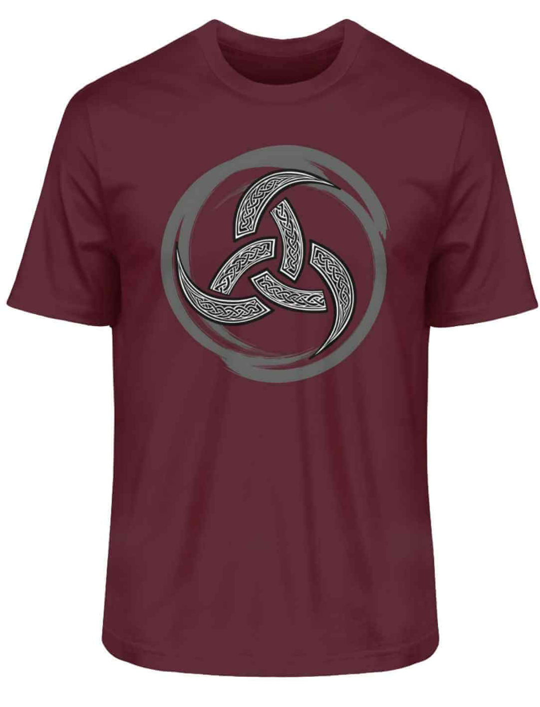 Burgundfarbenes Unisex-Shirt mit silbergrauem keltischen Triquetra-Symbol