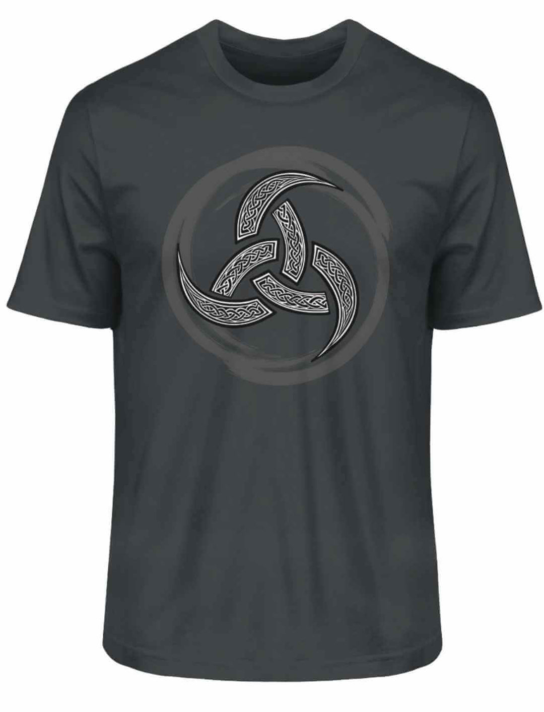 Dunkelgraues Bio-T-Shirt mit elegantem Triquetra-Print – keltische Mystik trifft moderne Klarheit