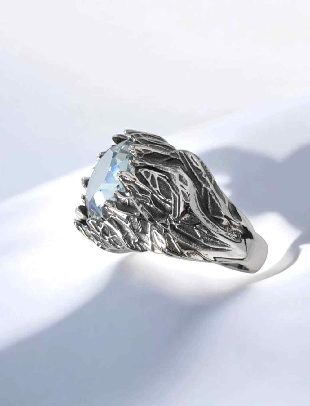 Seitliche Ansicht des Eisrings mit strukturierter Ringschiene – glänzend auf hellem Hintergrund inszeniert.