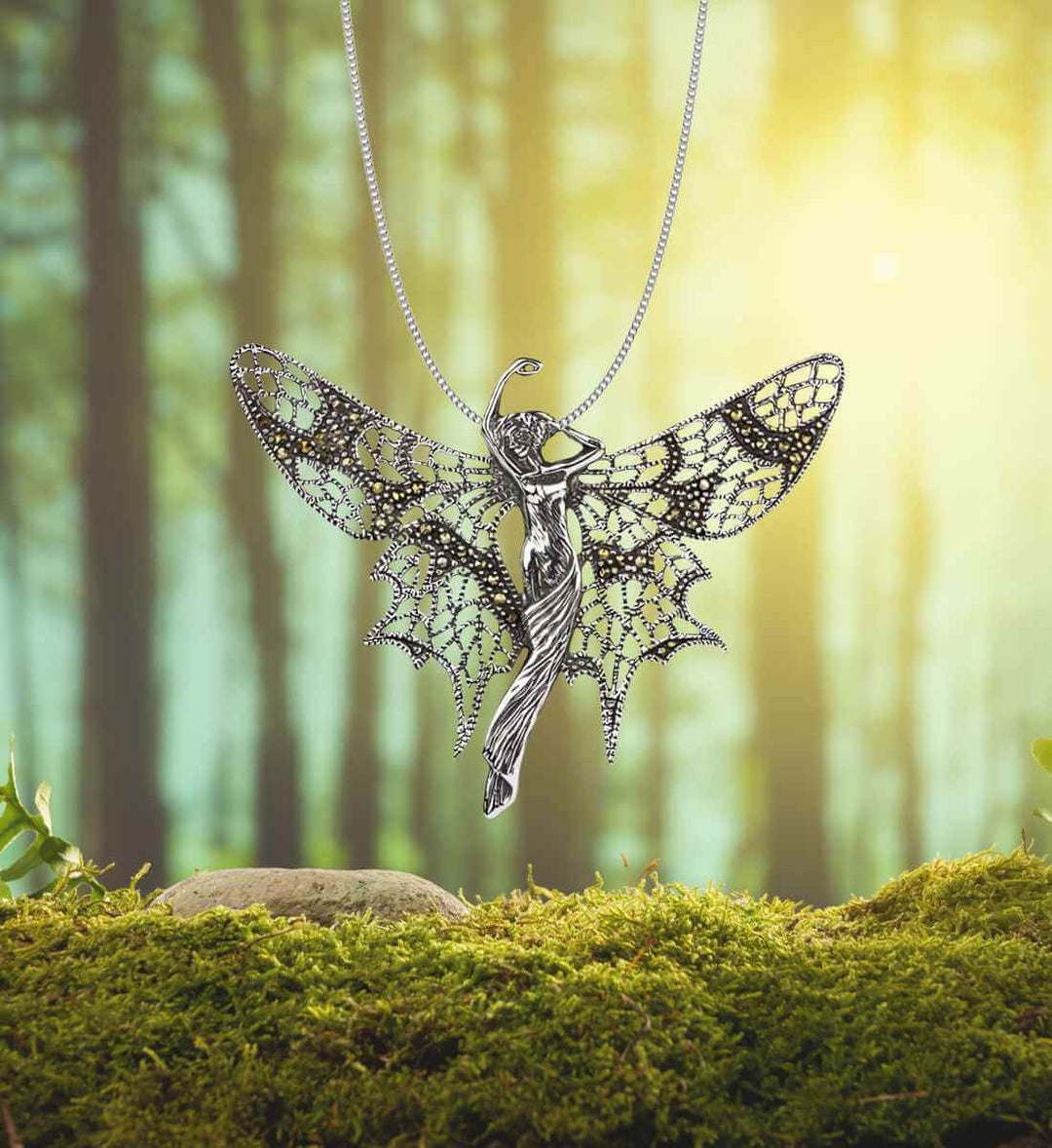"Elfenglanz" Anhänger aus 925er Sterling Silber mit Silberhalskette Schimmerndes Kugelgeflecht