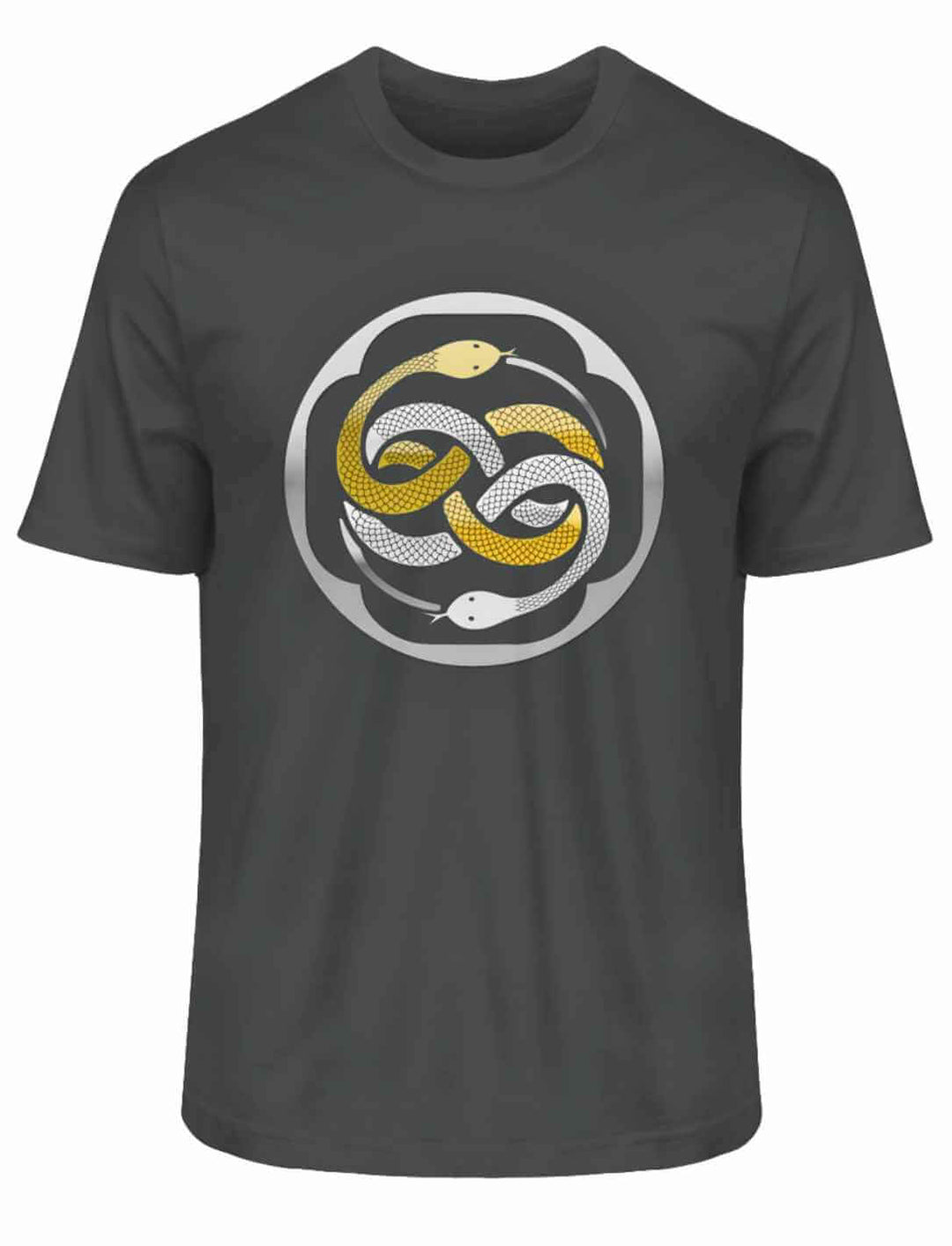 Ewiger Wuivre Organic Unisex T-Shirt in Anthrazit, auf weißem Hintergrund, keltische Weisheit und Nachhaltigkeit.