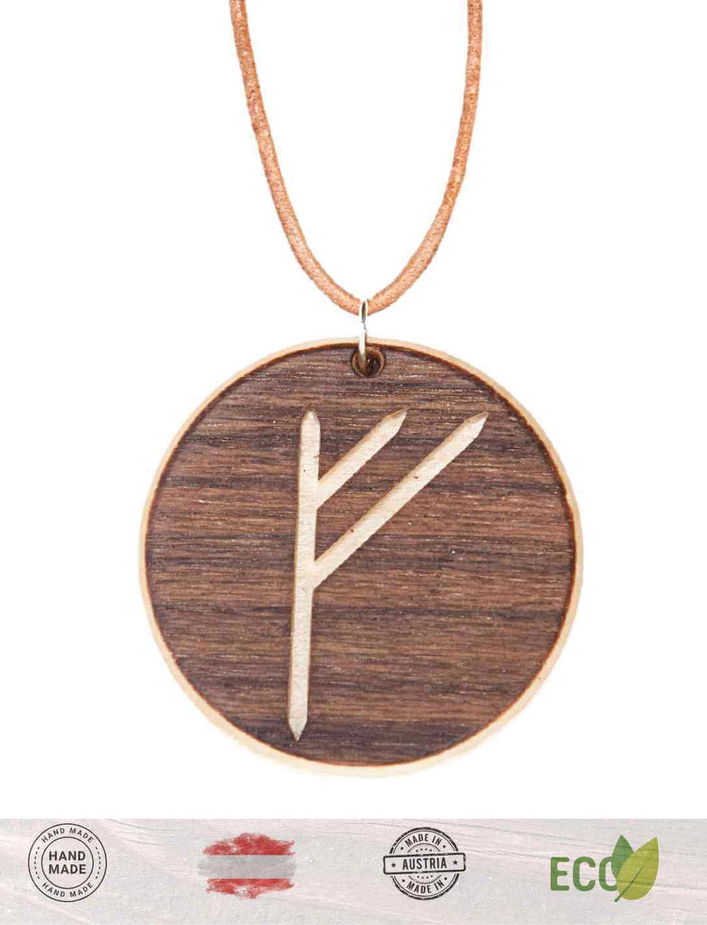 Fehu Rune Amulett aus Holz – Handgefertigt, Made in Austria, nachhaltig produziert.