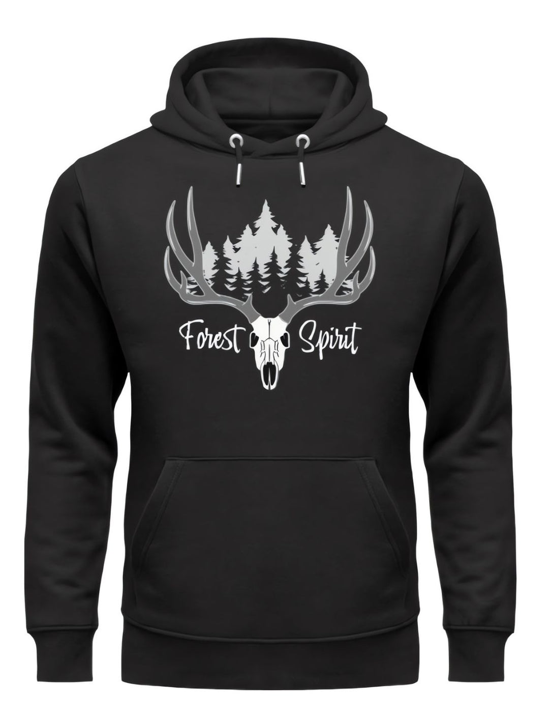 Forest Spirit Premium Unisex Hoodie mit mystischem Hirsch-Design, inspiriert von der keltischen Mythologie, in schwarz, von Runental.de