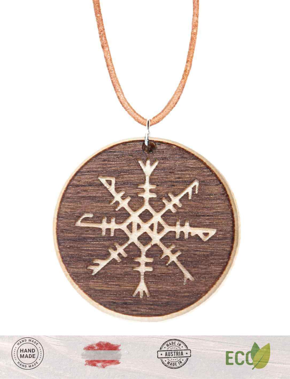 Futharkhelm Amulett aus Holz – Handgefertigt, Made in Austria, nachhaltig produziert.