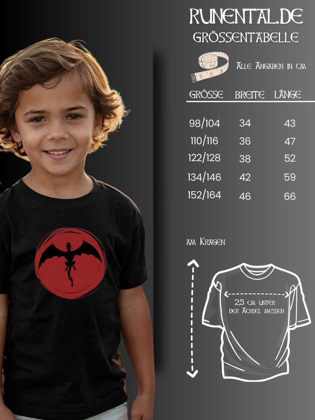 Groessentabelle für das Organic Kinder Shirt von Runental.de