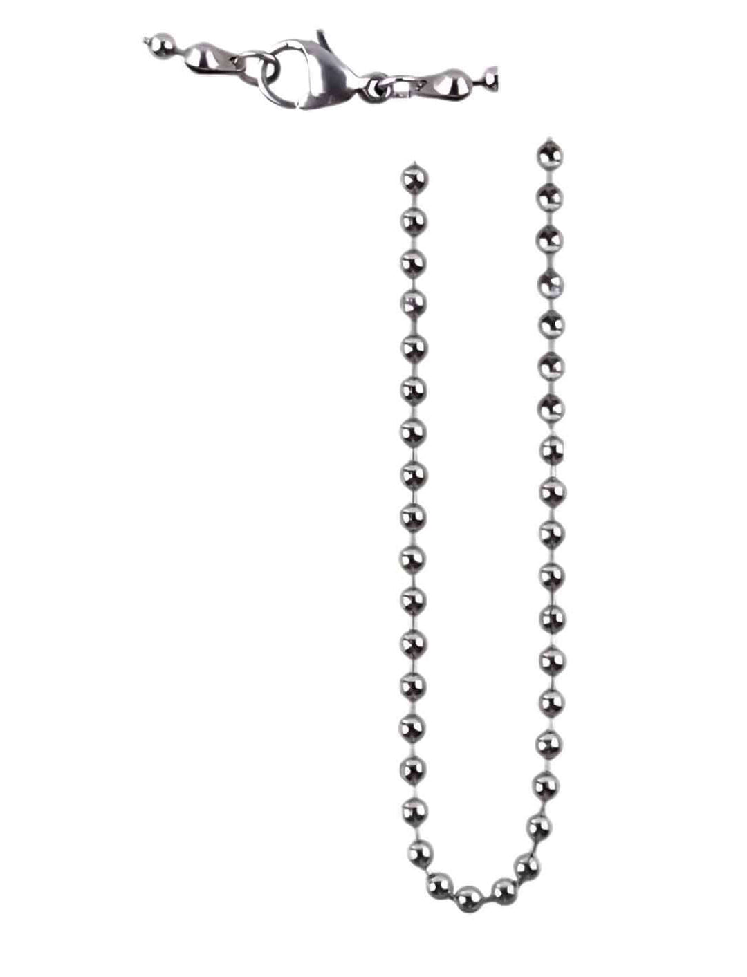 Kugelkette der alten Legenden aus Edelstahl auf weißem Hintergrund, ein zeitloses Design inspiriert von mythischen Geschichten.