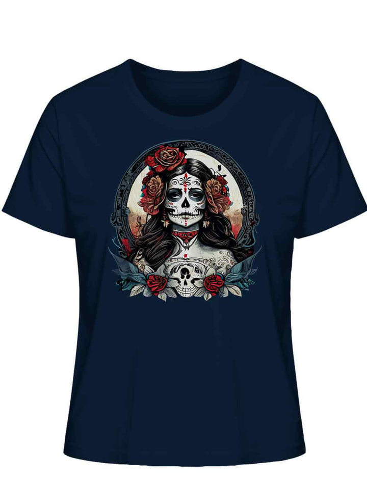 La Catrina Damen T-Shirt in french Navy auf weissem Hintergrund.