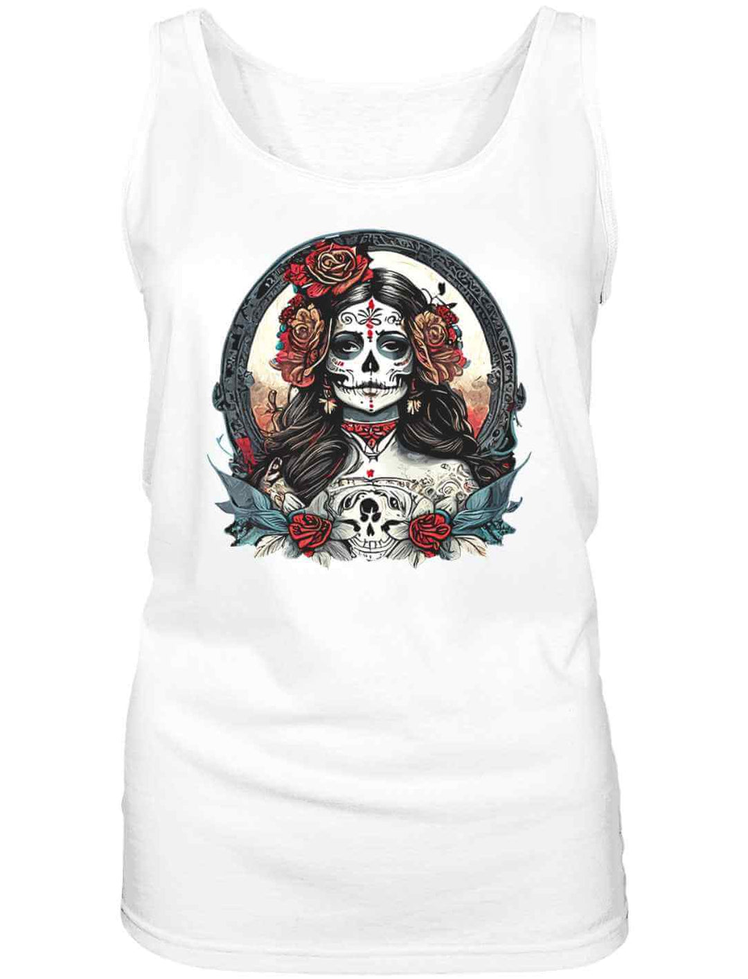 Damen La Catrina Tank Top aus Bio-Baumwolle in klassischem Weiss – Runental.de.