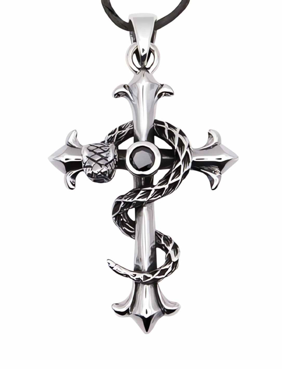 Lilienkreuz der Weisheit Anhänger aus 925 Sterling-Silber mit Onyx, abgebildet auf reinem Weiß.