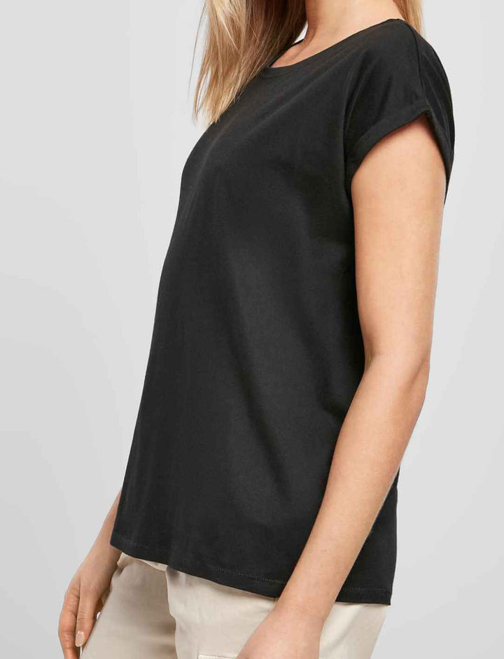 Seitenasicht des Damen Longfit T-Shirts