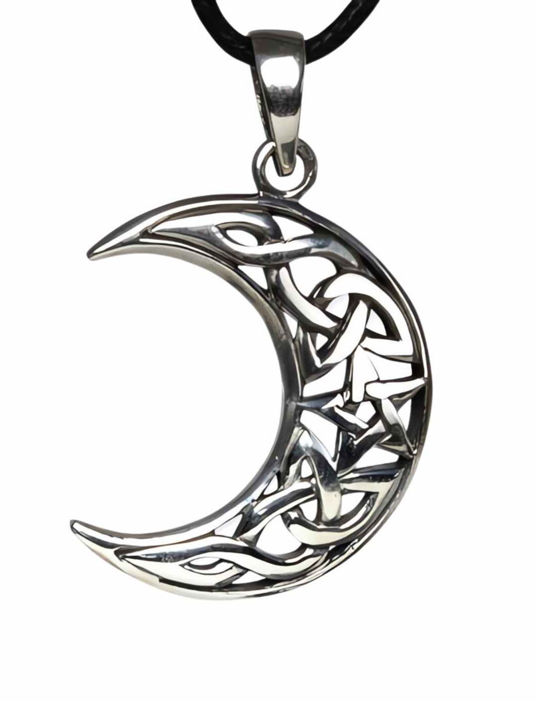 Luna Celtica – 925 Sterling Silberanhänger auf weißem Hintergrund, detailreich mit keltischem Knoten.