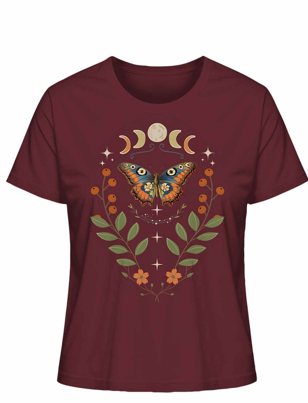 Damen T-Shirt Lunaflora in Burgund – mystisch und magisch.