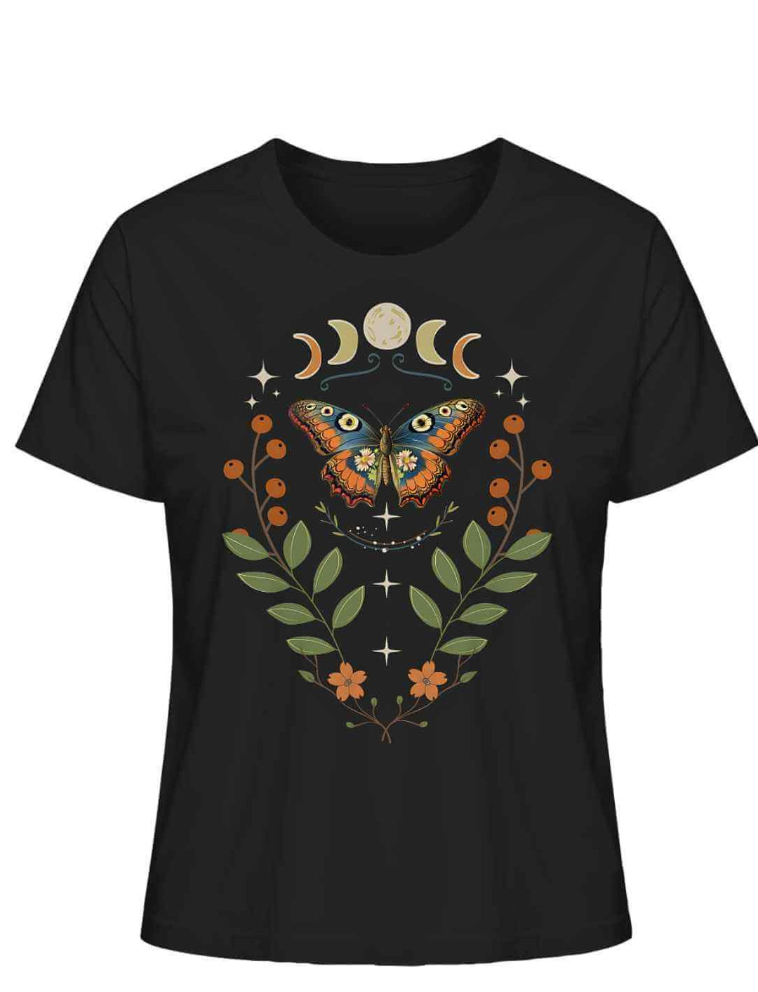 Damen T-Shirt Lunaflora in Schwarz mit mystischem Motiv
