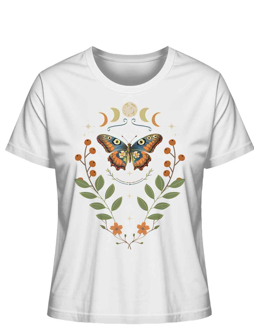 Lunaflora Damen Organic Shirt in Weiß mit Schmetterlingsdruck