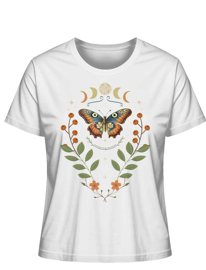 Lunaflora Damen Organic Shirt in Weiß mit Schmetterlingsdruck