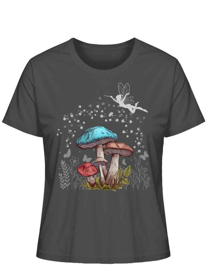 Magic Mushrooms Damen T-Shirt in Anthrazit – geheimnisvoller Look mit tiefer Waldmagie