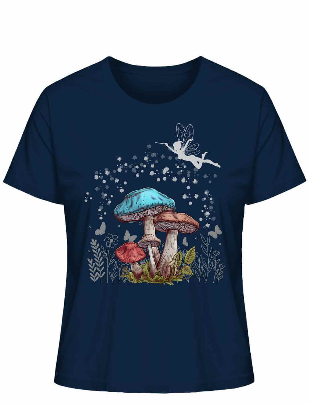 Magic Mushrooms Damen T-Shirt in French Navy – zauberhaftes Motiv wie geschaffen für sternenklare Nächte