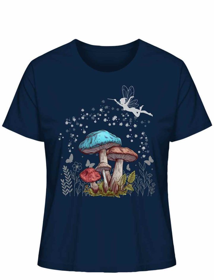 Magic Mushrooms Damen T-Shirt in French Navy – zauberhaftes Motiv wie geschaffen für sternenklare Nächte
