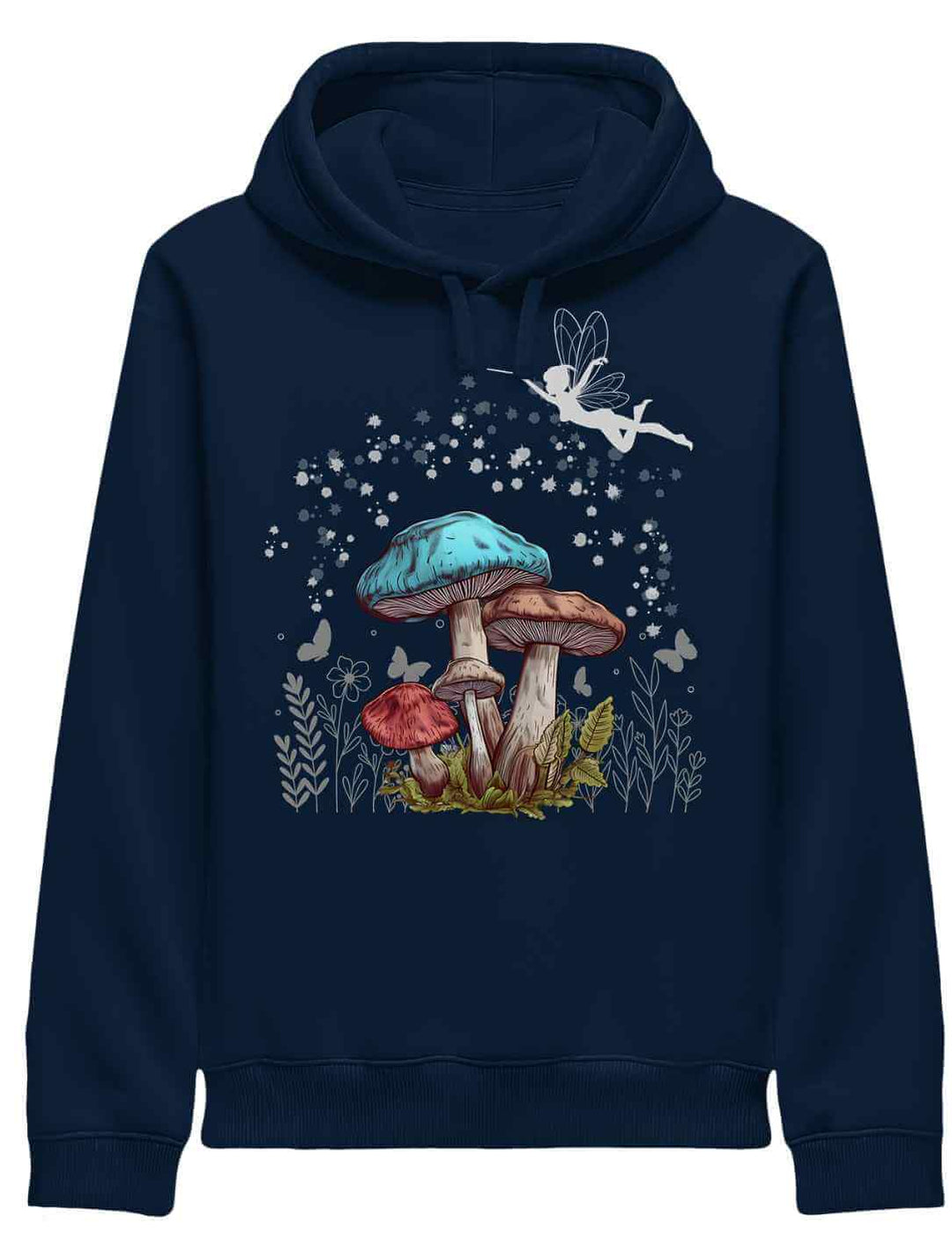 Magic Mushrooms Hoodie in French Navy – detailreiches Pilzmotiv mit funkelnder Fee