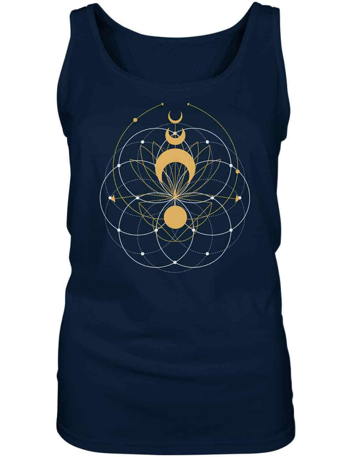 Mondbluete der Harmonie Damen Tank Top in navy auf weissem Hintergrund.