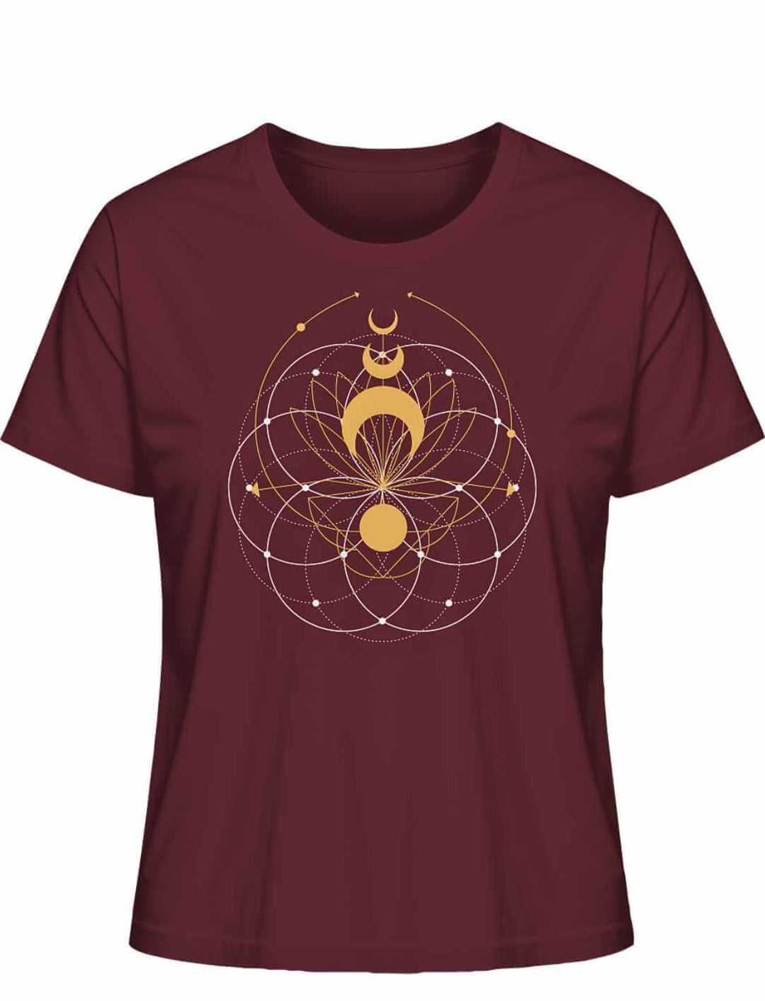 Mondbluete der Harmonie Organic Damen Shirt in burgund auf weissem Hintergrund.