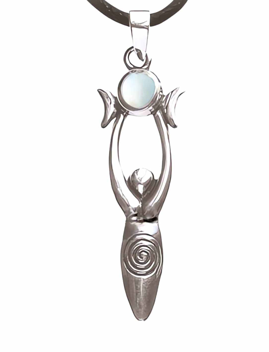 Nachtgesang der Circe – Eleganter 925 Sterling Silberanhänger mit Perlmutteinlage, inspiriert von der griechischen Göttin des Mondes, auf weißem Hintergrund.