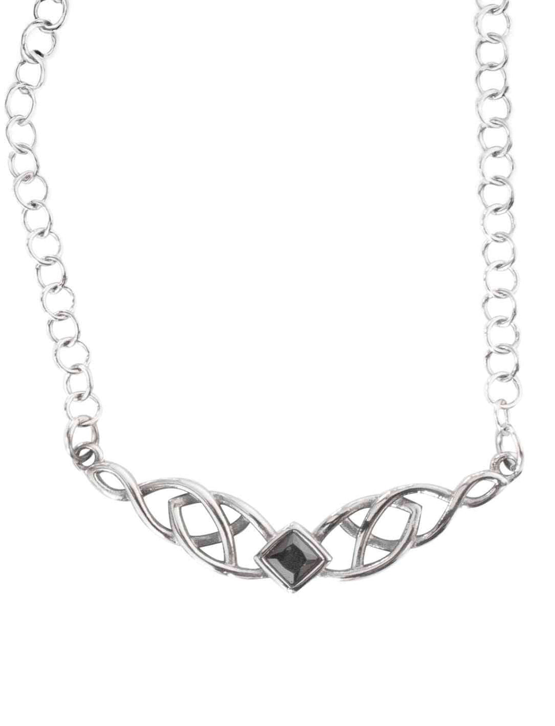 Nocturna – Edelstahlkette mit schwarzem Zirkonia und keltischem Knotendesign auf hellem Untergrund