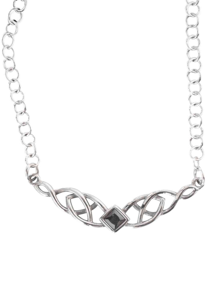 Nocturna – Edelstahlkette mit schwarzem Zirkonia und keltischem Knotendesign auf hellem Untergrund