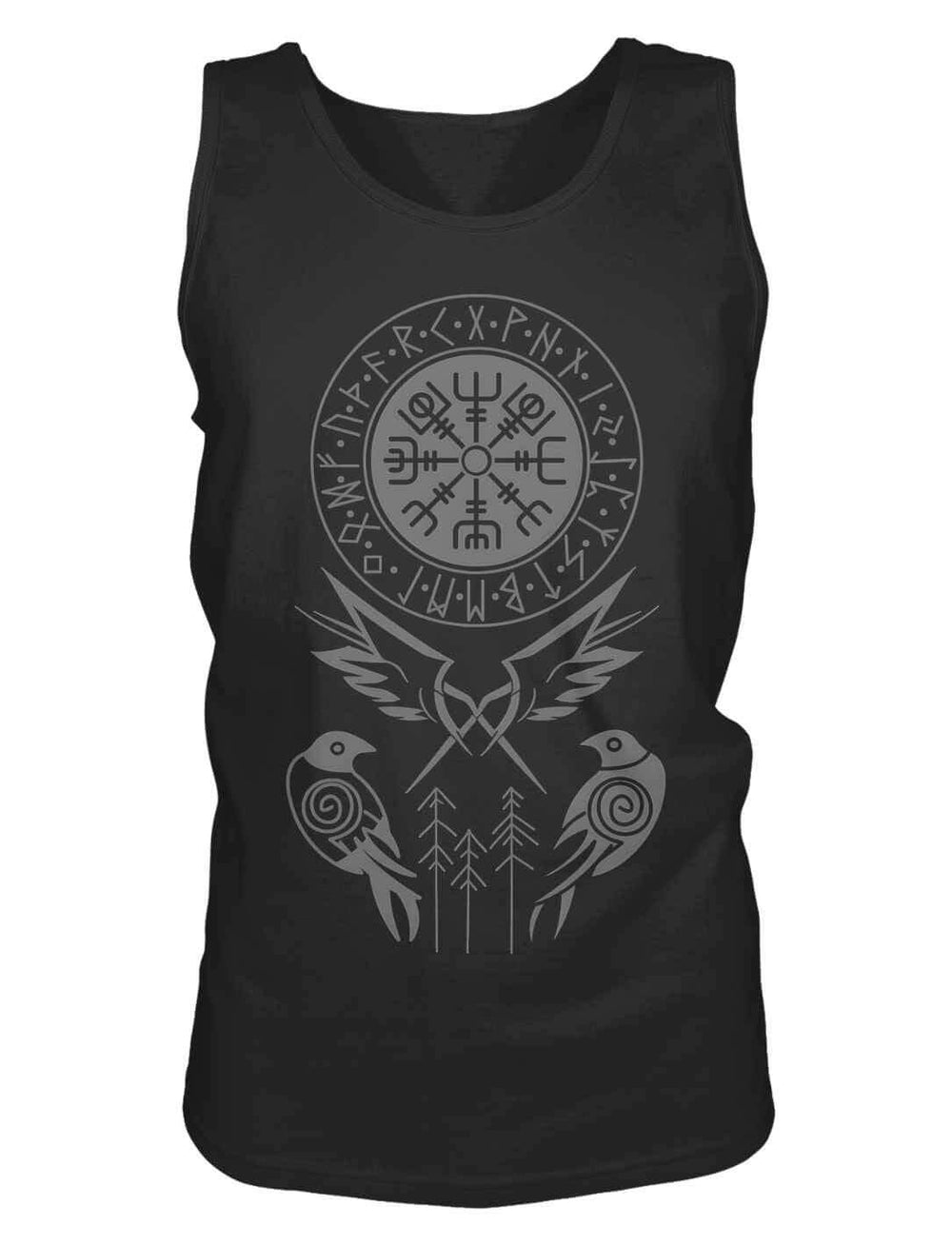 Schwarzes Herren Tank Top mit Vegvisir-Kompass, Hugin und Munin – nordisches Design, Longfit-Schnitt