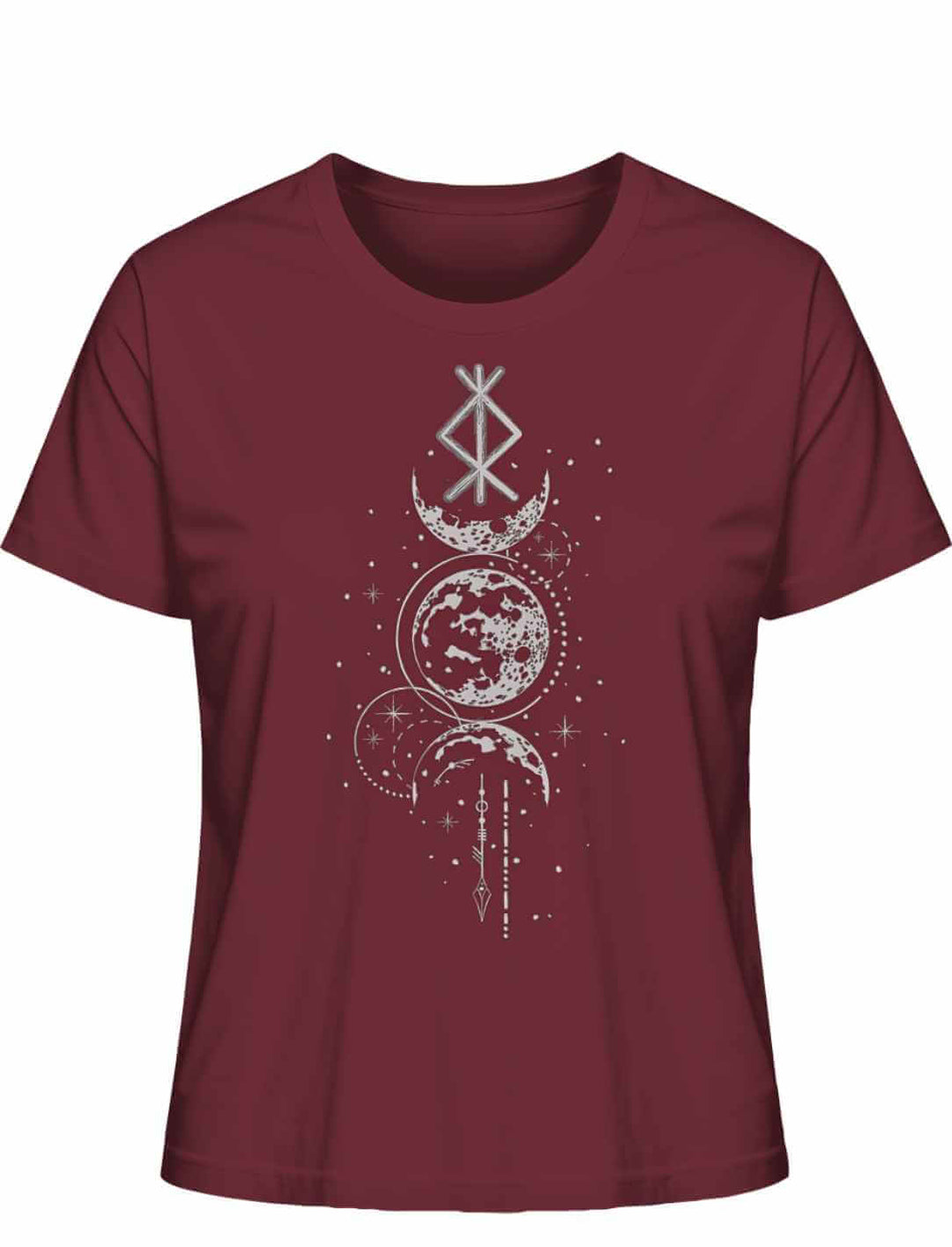 Damen T-Shirt - Rune des Mondschein Wächters, nordisches Design in der Farbe burgund. Von Runental.de