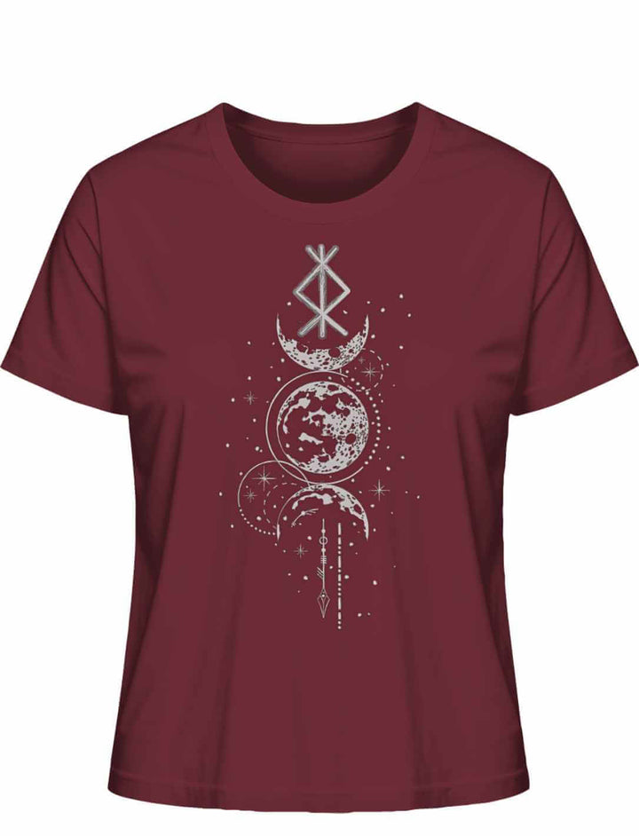 Damen T-Shirt - Rune des Mondschein Wächters, nordisches Design in der Farbe burgund. Von Runental.de